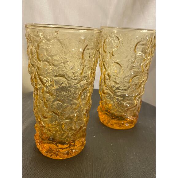 MCM TWO Anchor Hocking Lido Milano Amber Gold 12 oz 5.50 inch Drink Glasses VGUC - Picture 9 of 14